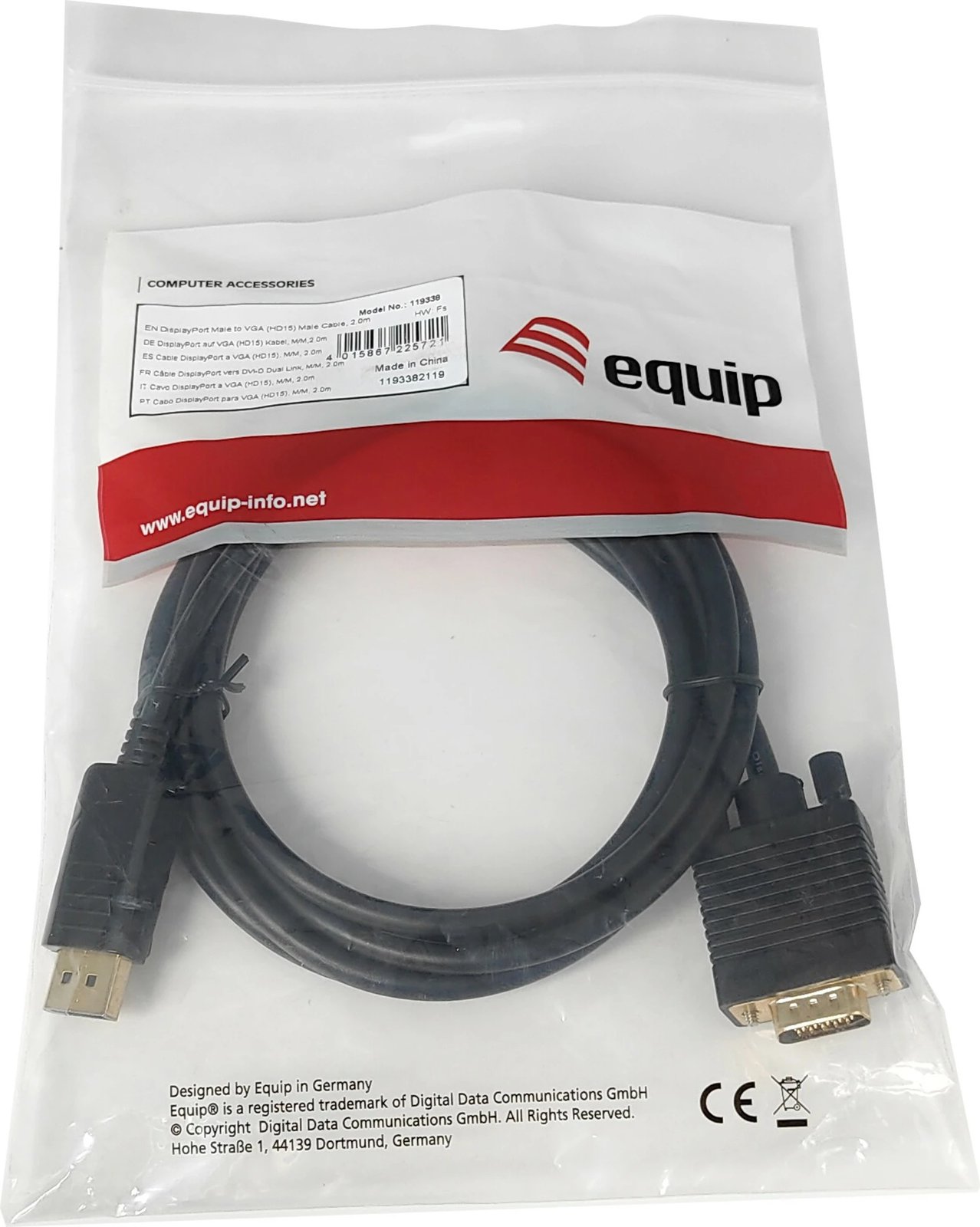Kabllo DisplayPort në VGA Equip 2m, e zezë