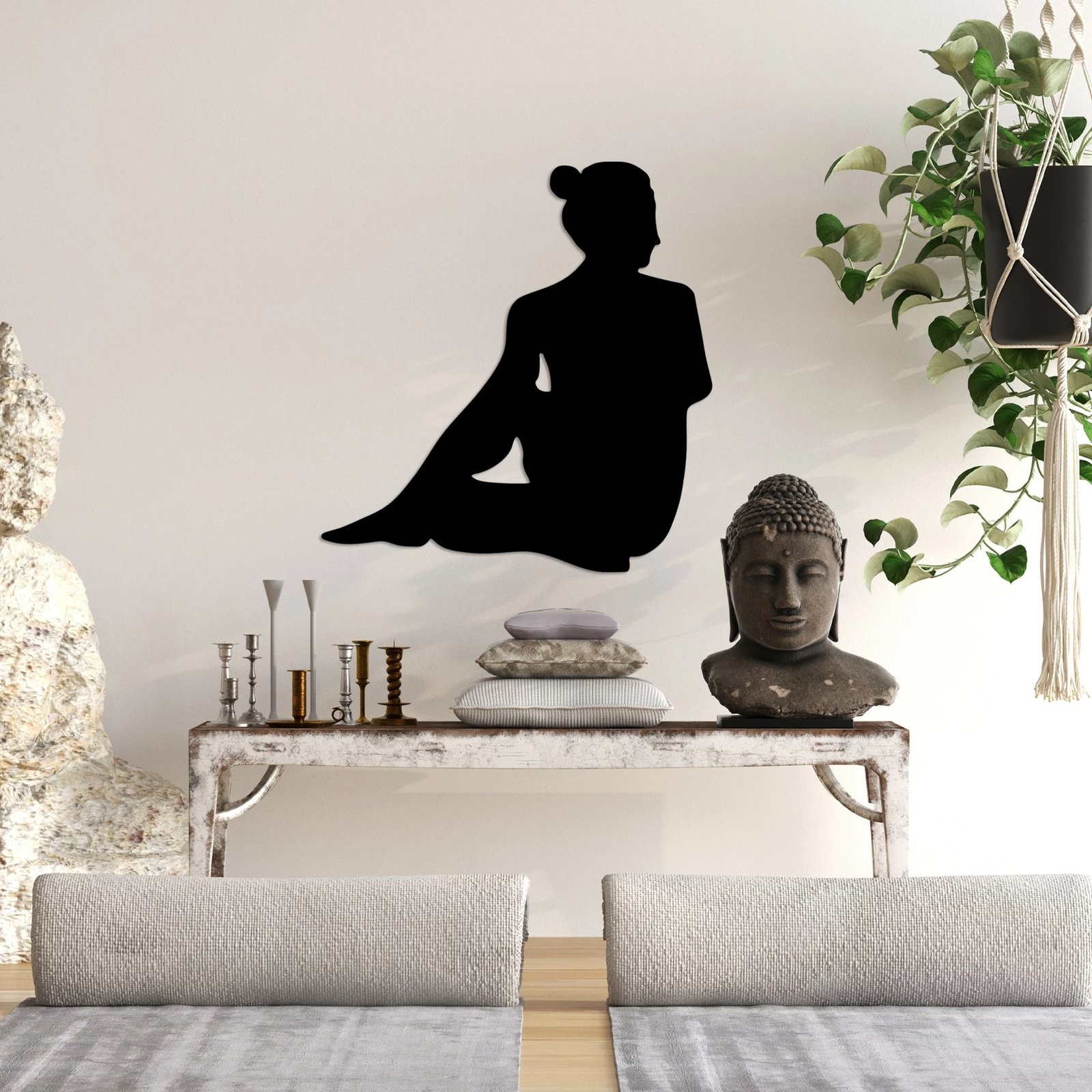 Aksesor dekorativ metalik për mur, Wallity, Yoga 22, ngjyrë e zezë, 53x55cm