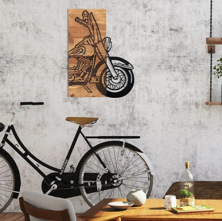 Aksesor dekorativ për mur, dru dhe metal, Wallity Chopper 3, ngjyrë e zezë dhe arre, 42.5x58cm