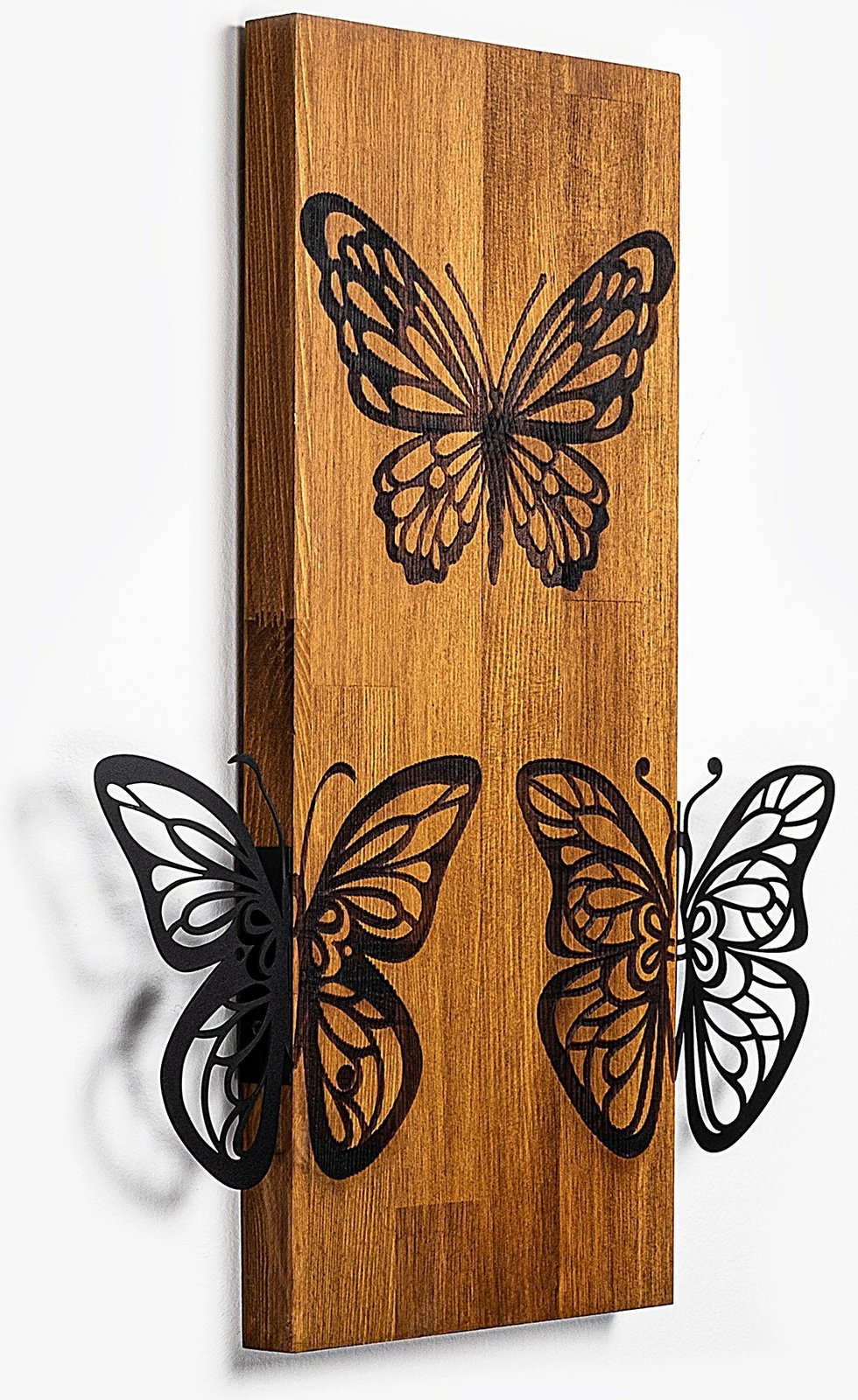 Aksesor dekorativ për mur, dru arre dhe metal, flutura, Wallity, 47x58cm