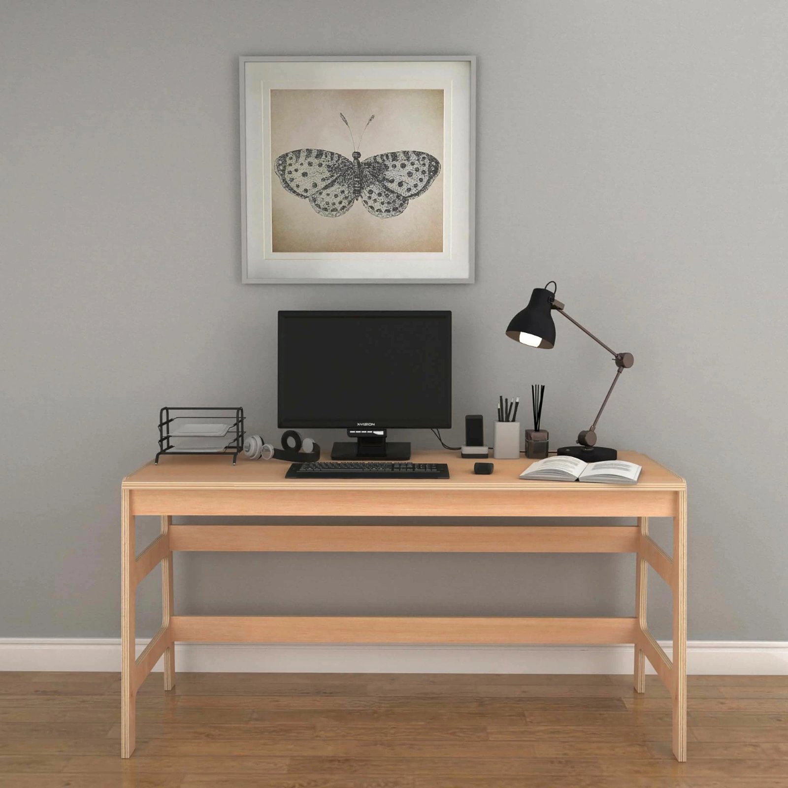 Set tavoline studimi me raft librash, ngjyrë natyrale, Skye Decor, CPT4801-150