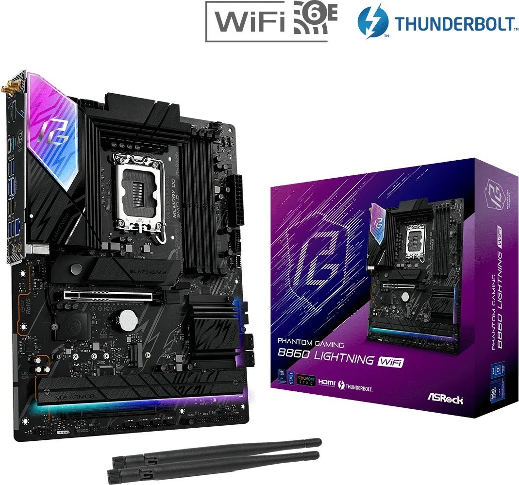 Pllakë amë ASRock B860 LIGHTNING WIFI, ATX, LGA1851, 4x DDR5, Wi-Fi 6E, E zezë