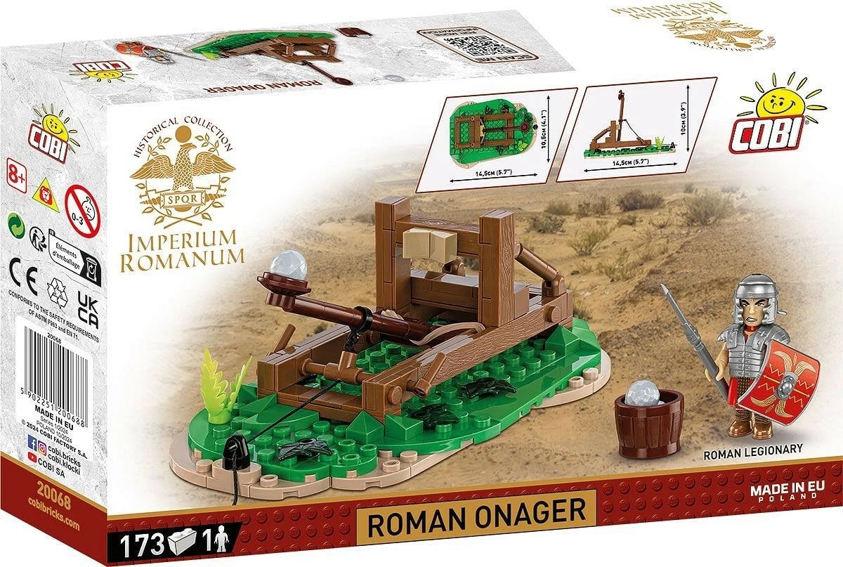 Set lodrash ndërtimi Cobi Klocki Imperium Romanum Blocks Katapult Onager, 173 blloqe, me figurë legjionari