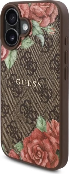 Mbështjellës Guess GUHMP16SP4ROPEMCW për iPhone 16 6.1", hardcase, MagSafe, kafe