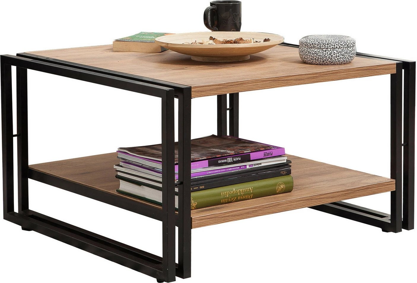 Tavolinë kafeje dy-katëshe, ngjyrë Atlantic Pine dhe e zezë, Cosmo Arena