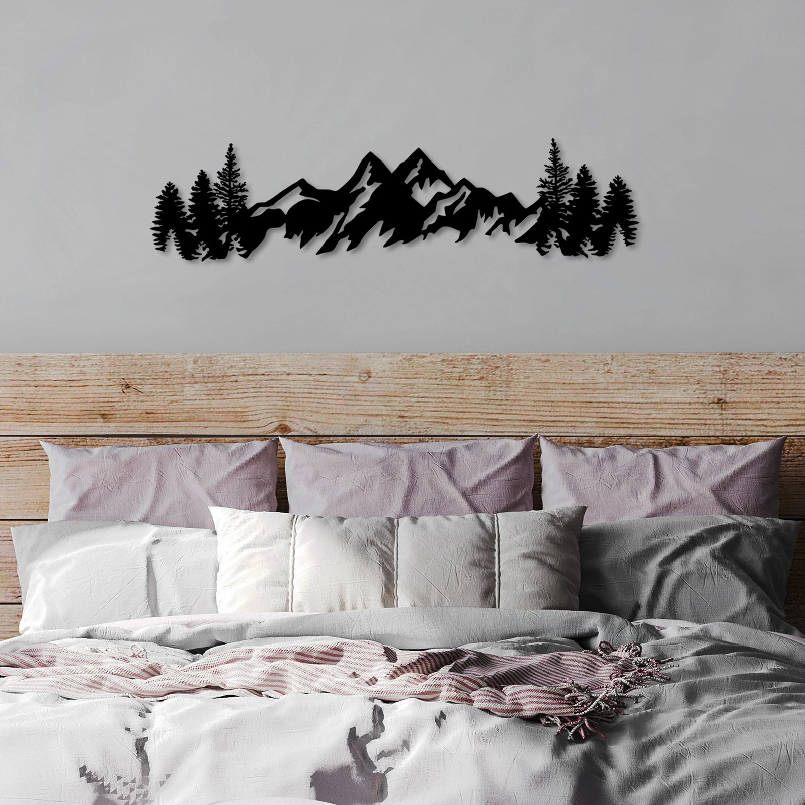 Aksesor dekorativ metalik për mur, pamje mali, Wallity, i zi, 70x18cm