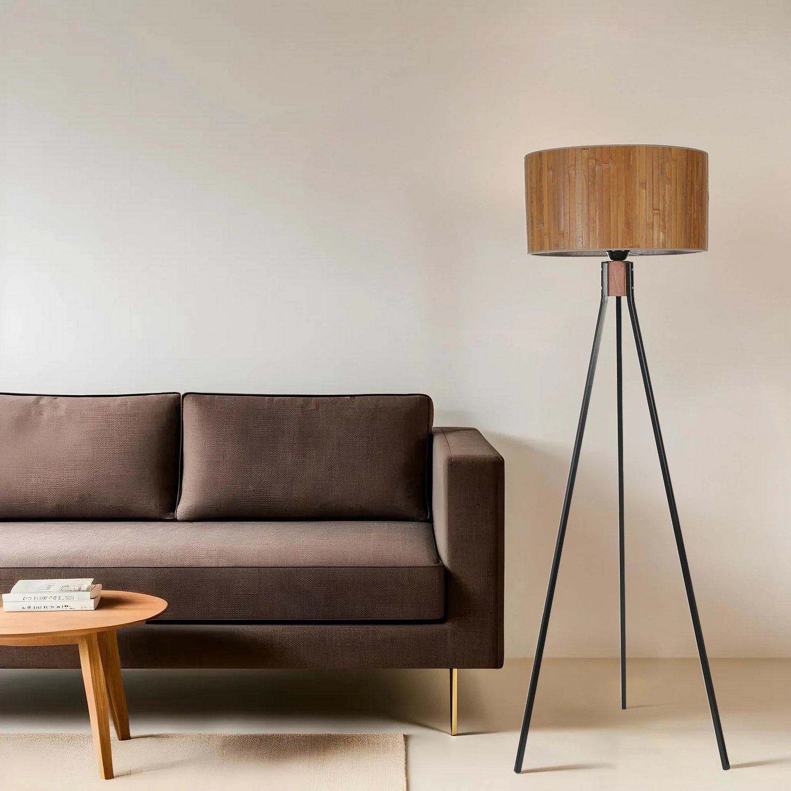 Llambë dyshemeje Opviq, trup druri dhe metal, kapak bambuje, 8828-5