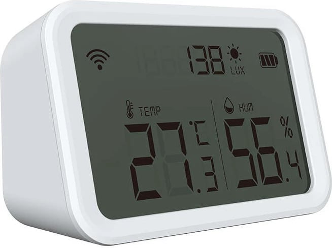 Sensor temperature e lagështie Neo NAS-TH02W me ekran, Wi-Fi, i bardhë