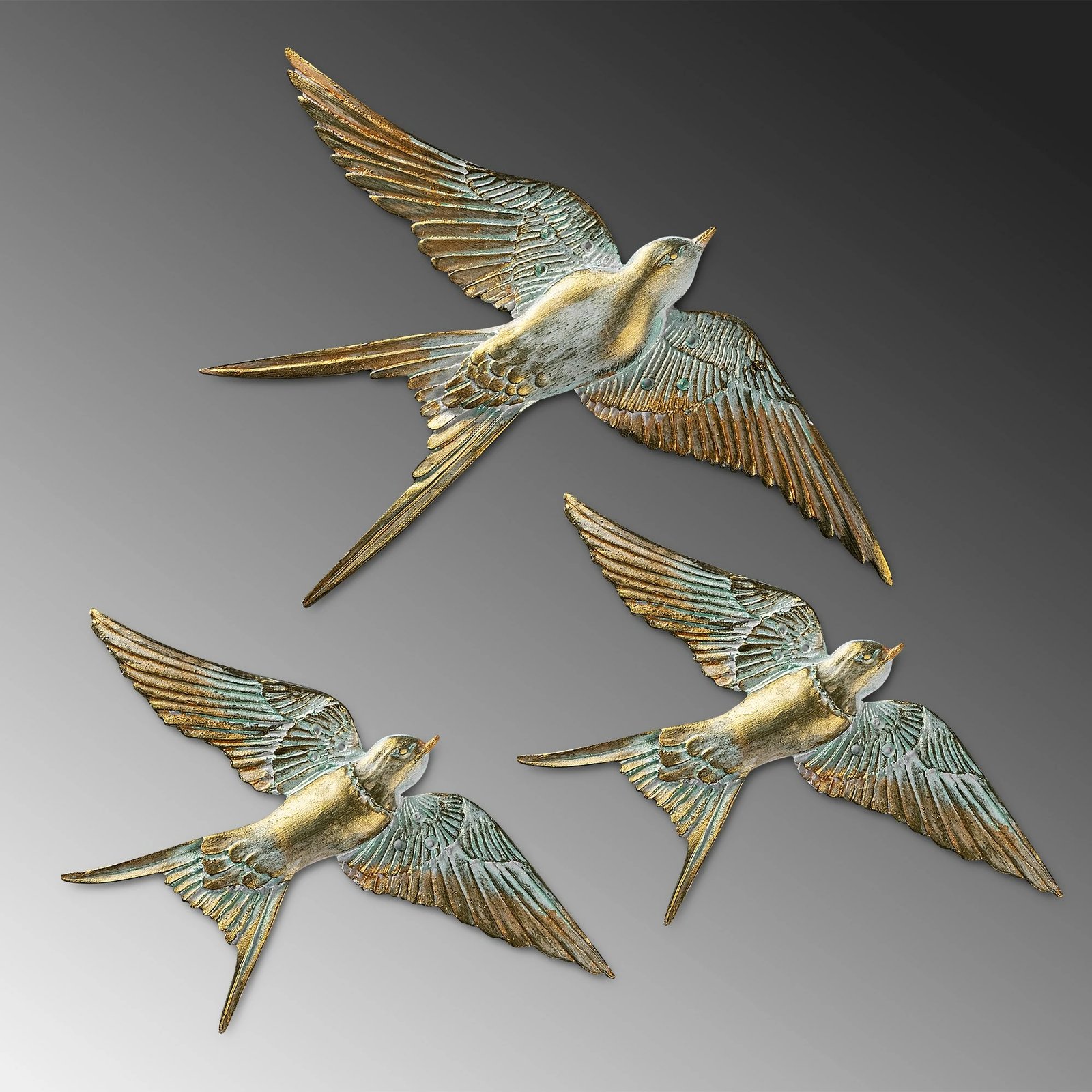 Aksesor dekorativ muri, Evila Originals, dallëndyshe fluturuese, ngjyrë ari dhe e bardhë