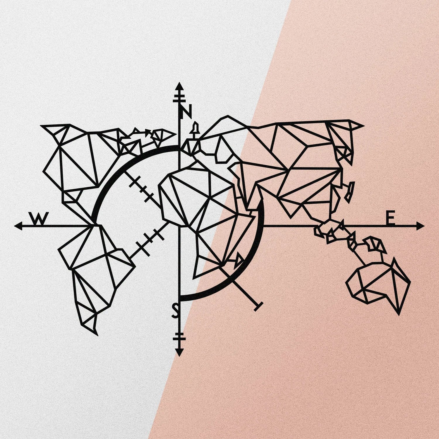 Aksesor dekorativ metalik për mur, hartë bote, Wallity, ngjyrë e zezë, 111x74cm