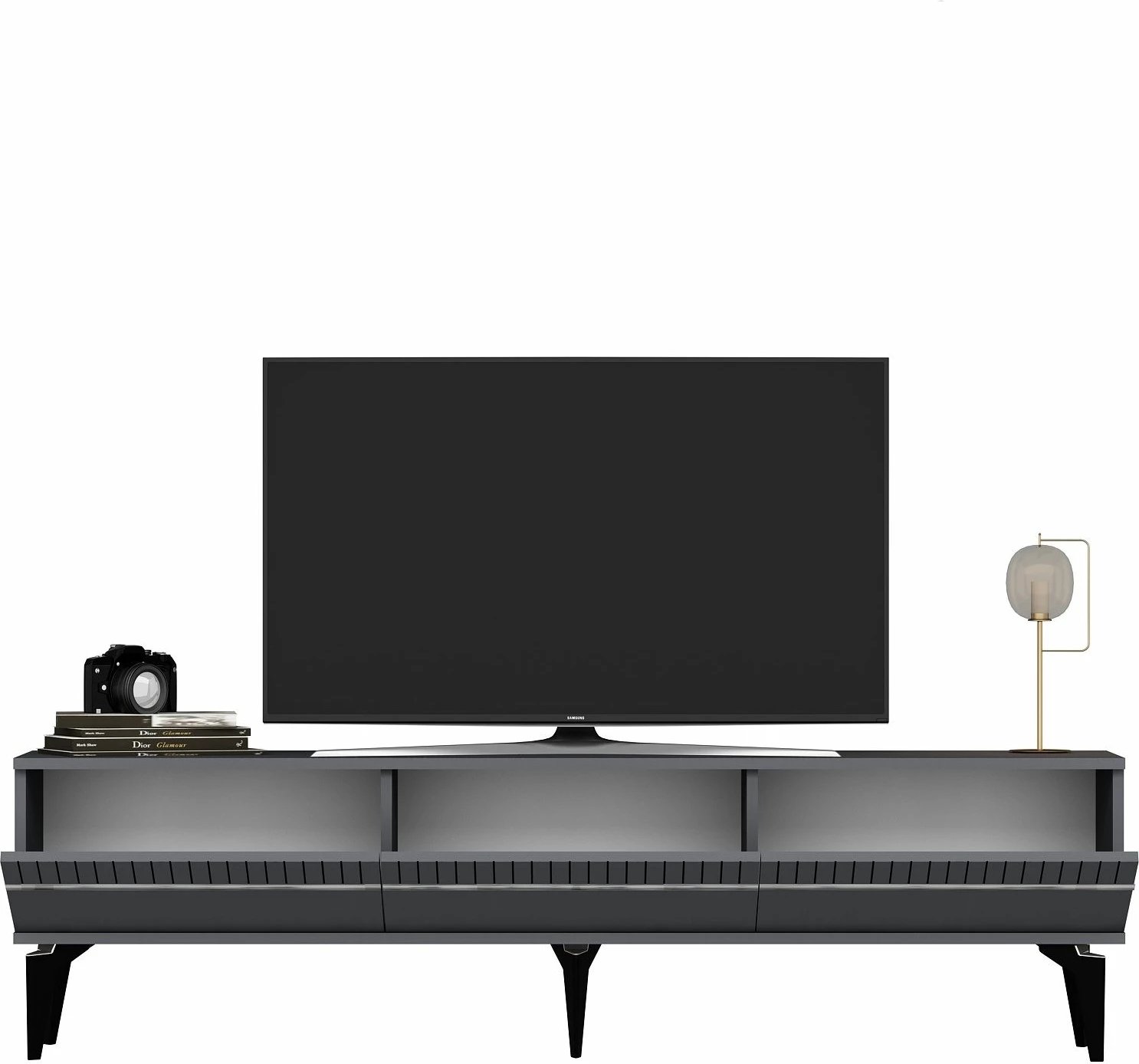 Komodë TV Skye Decor, ngjyrë antracit dhe argjendi, Defne