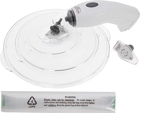 Set pompë vakumi ushqimi, Adler AD 4514, automatike, AC/6xAA, 8 L/min, 10 qese + 3 kapakë + tapë shishe, e bardhë