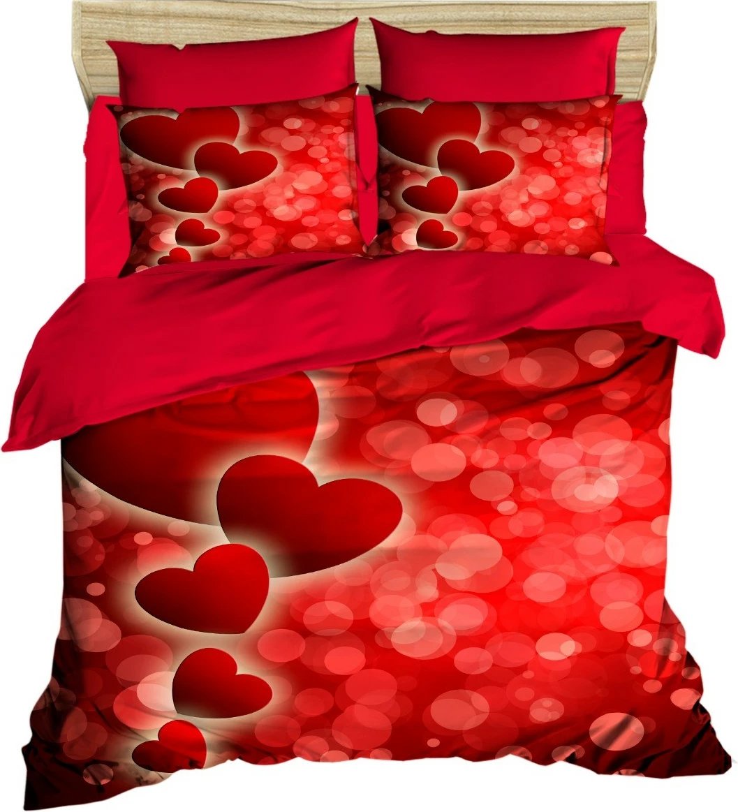 Set mbulesë për jorgan Super King, ngjyrë e kuqe, dizajn me zemra, L'essentiel, 182