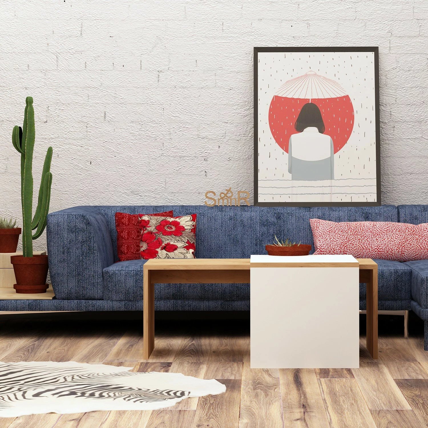 Set tavoline kafeje Hanah Home, Nuguso, ngjyrë lis dhe e bardhë