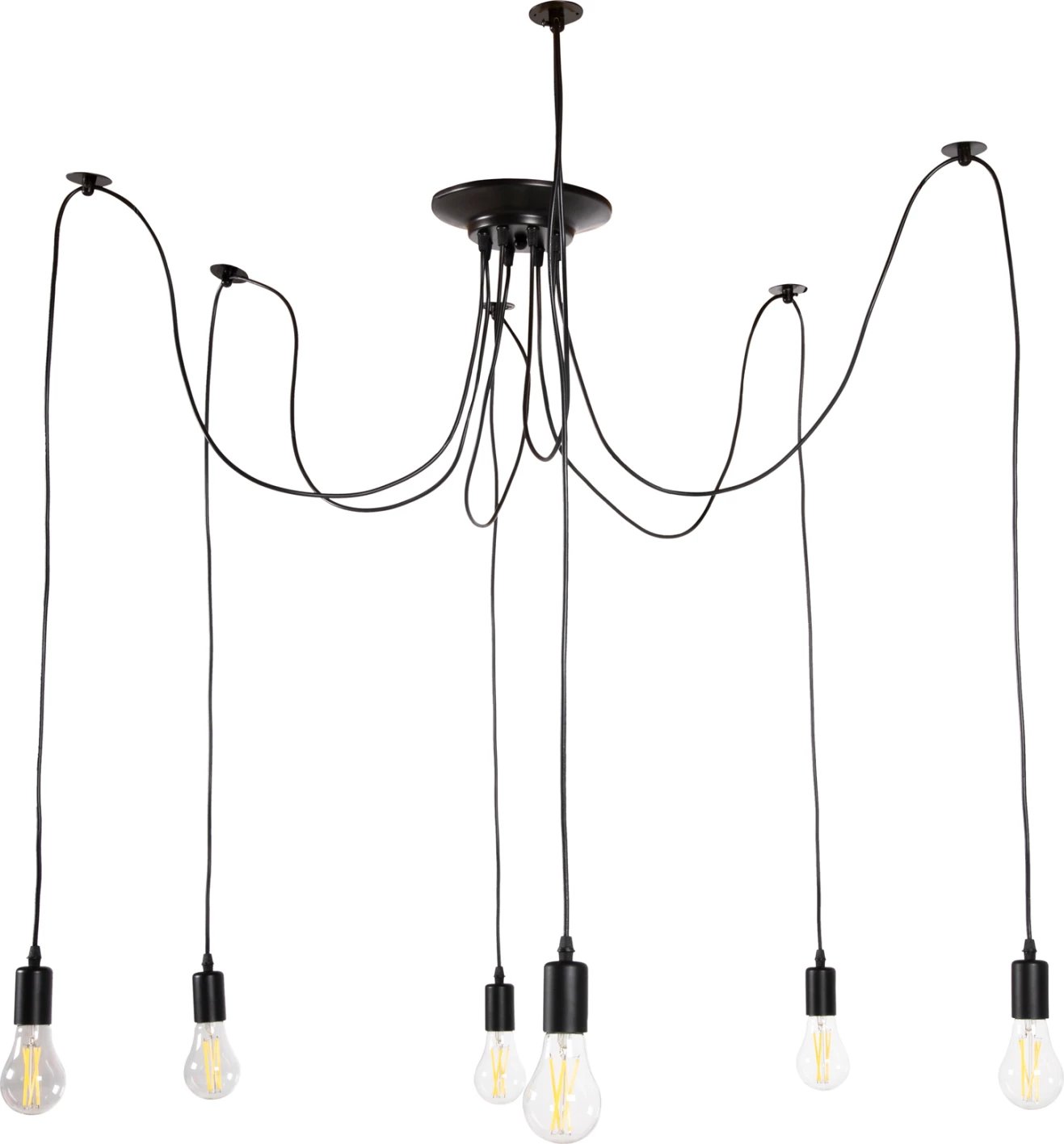 Llambë tavani me 6 drita, FH4175, metal i zi, kabllo të zeza, Φ100x180H cm Llambë tavani me 6 drita, FH4175, metal i zi, kabllo të zeza, Φ100x180H cm