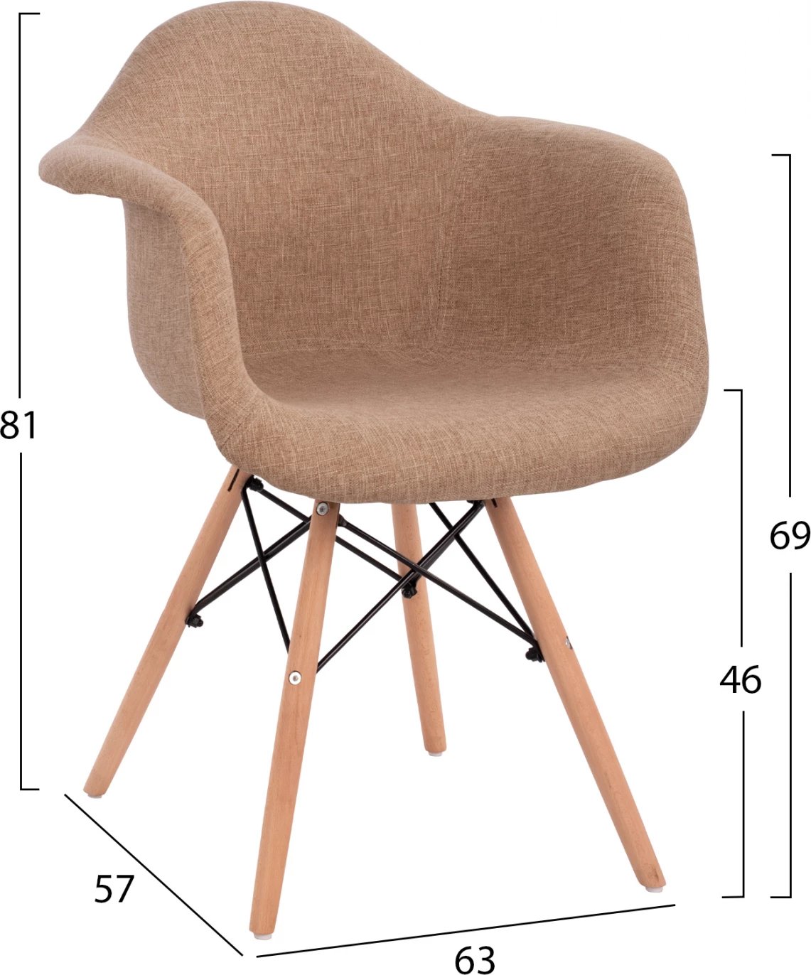 Karrige me krahë, këmbë druri dhe pëlhurë bezhë Mirto FH005.63, 63x57x81 cm, set prej 2 copë