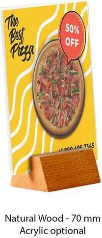 Mbajtës menuje M&T me bazë druri, 21cm, me mbajtës akrilik dyanshëm