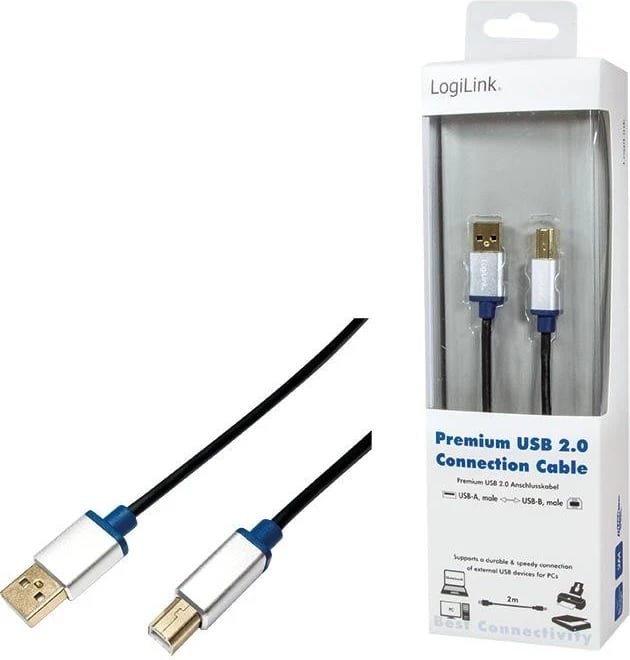 Kabllo LogiLink USB-B, 2m, e zezë
