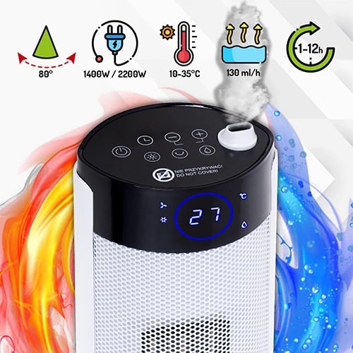 Ngrohës kullë me lagështues Adler AD 7730, 2200W, 75 cm, ekran LCD, qeramik, telekomandë, i bardhë