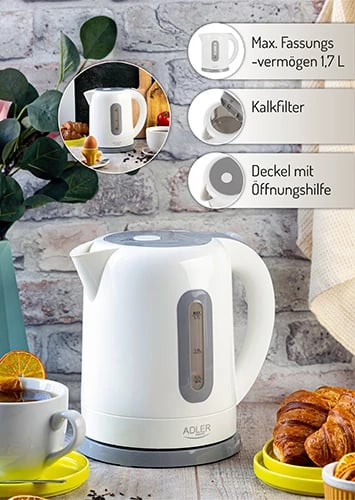 Çajnik elektrik, Adler, AD 1234, 1.7 L, plastikë, i bardhë