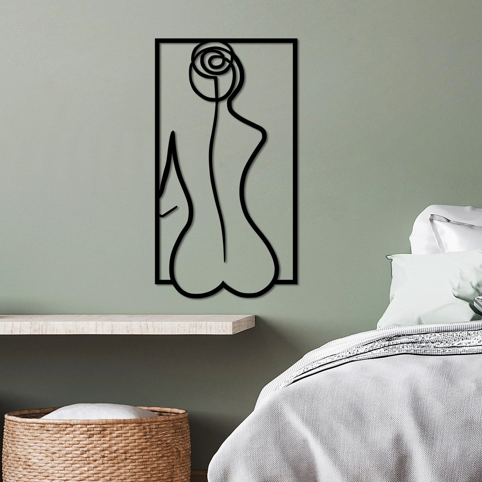 Aksesor dekorativ metalik për mur, siluetë trëndafili, Wallity, i zi, madhësia L