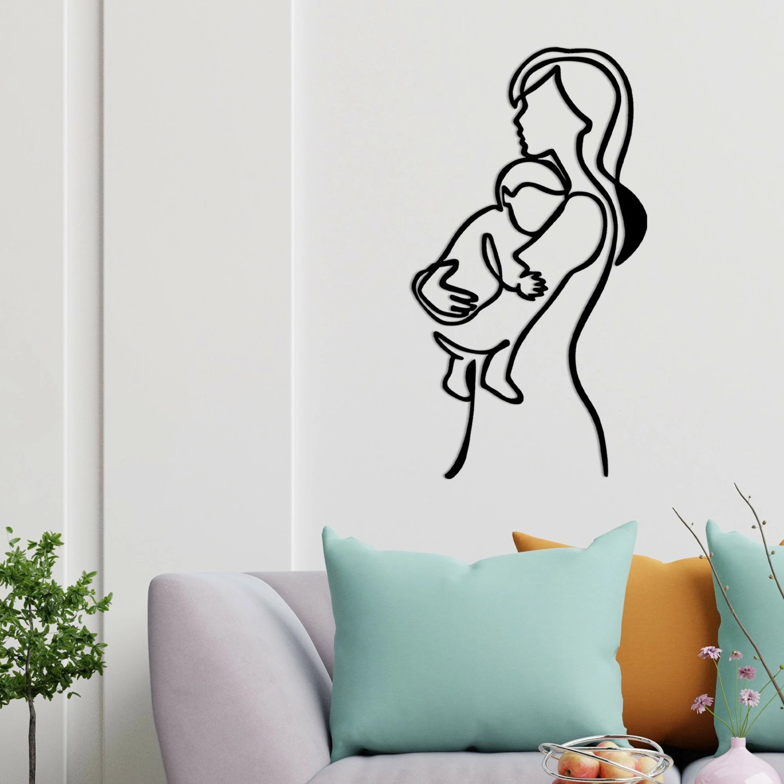 Aksesor dekorativ metalik për mur, nënë dhe fëmijë, Wallity, ngjyrë e zezë