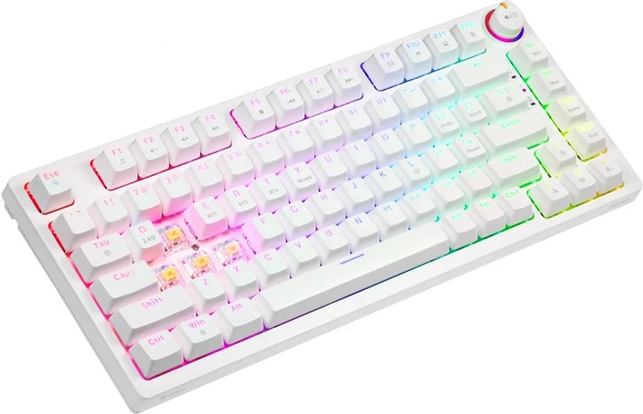 Tastierë mekanike wireless Savio PHENIX WHITE GAT YELLOW, RGB, 82 tasta, e bardhë