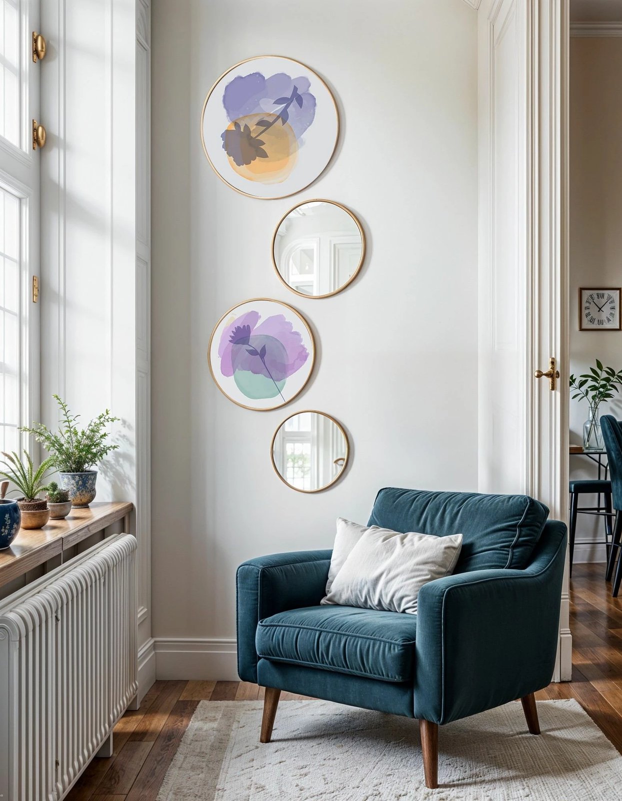 Set dekorativ me piktura MDF të kornizuara dhe pasqyra (4 copë), Wallity, Roundmirrorset - 0005