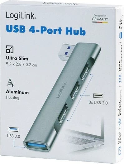 USB HUB LogiLink UA0436, 4 porta (1x USB 3.0, 3x USB 2.0), argjend