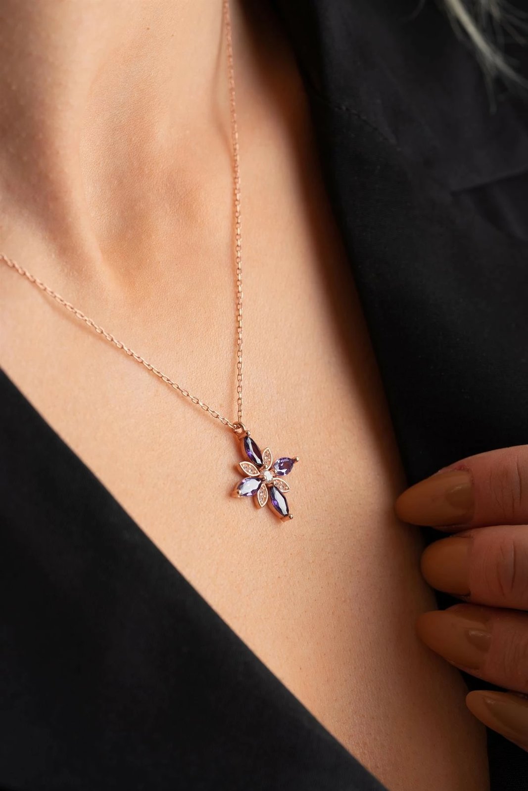 Qafore argjendi, ngjyrë rozë e artë, gurë të purpurt, Jumeon, NRZ999028