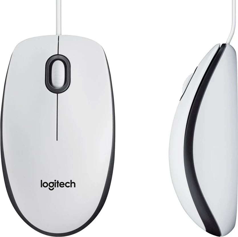 Maus Logitech M100, me kabllo, USB, i bardhë