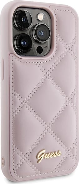 Mbështjellës Guess Quilted Metal Logo për iPhone 15 Pro, Rozë Mbështjellës Guess Quilted Metal Logo për iPhone 15 Pro, Rozë