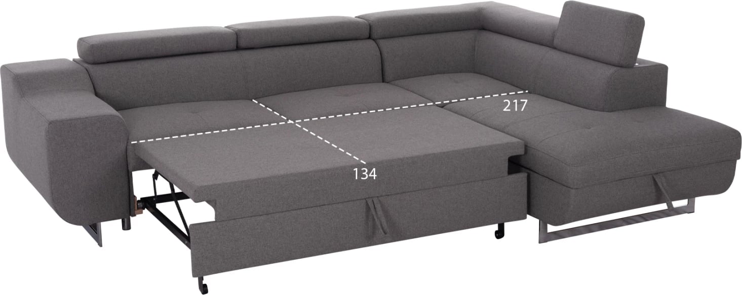 Kënd-sofë krevati me hapësirë për depo, ngjyrë gri, ENCORE FH3301.01R, 285x205x90cm