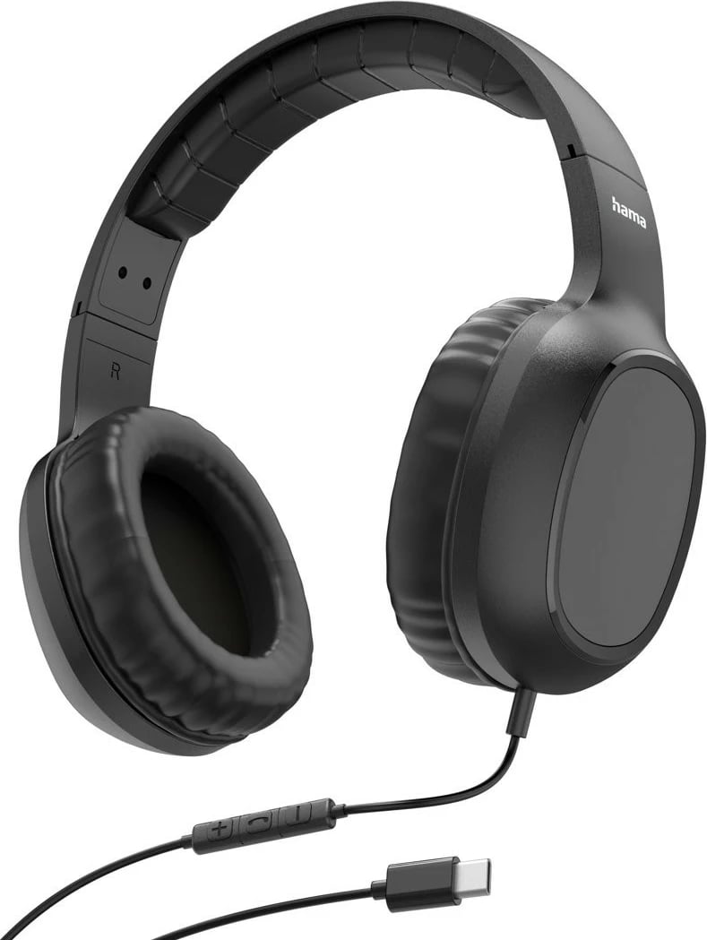 Kufje mbi vesh Hama 221814 me mikrofon, USB-C, kabllo 1.2 m, stereo, të zeza