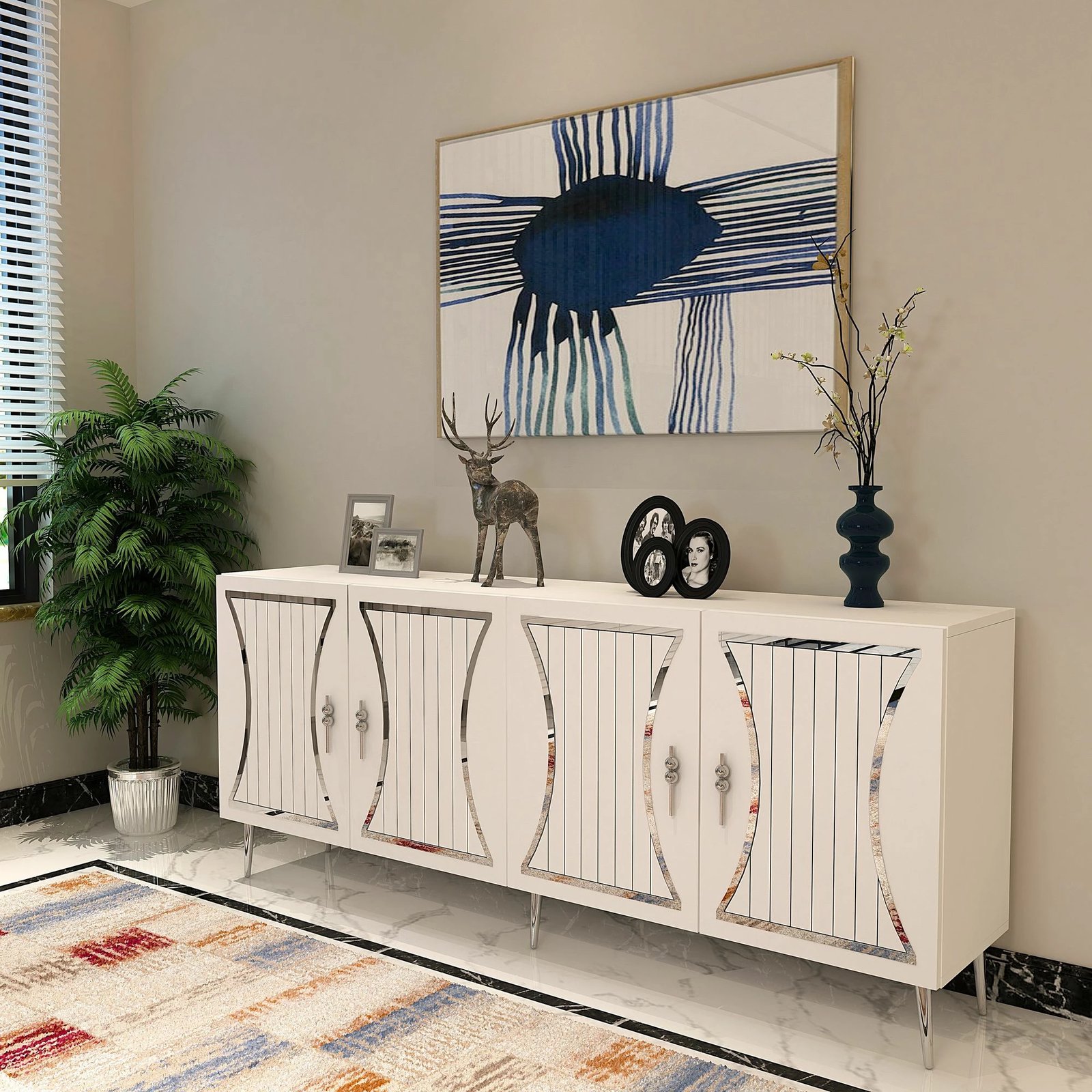 Konsol Skye Decor, e bardhë, argjend