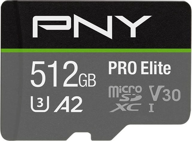 Kartë memorje microSDXC, PNY, P-SDUX512U3100PRO-GE, 512GB U3 A2 V30, deri 100MB/s leximi 90MB/s shkrimi