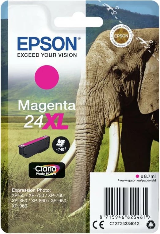 Kartushë boje, Epson, 24XL C13T24334012, kapacitet i lartë XL, Magenta