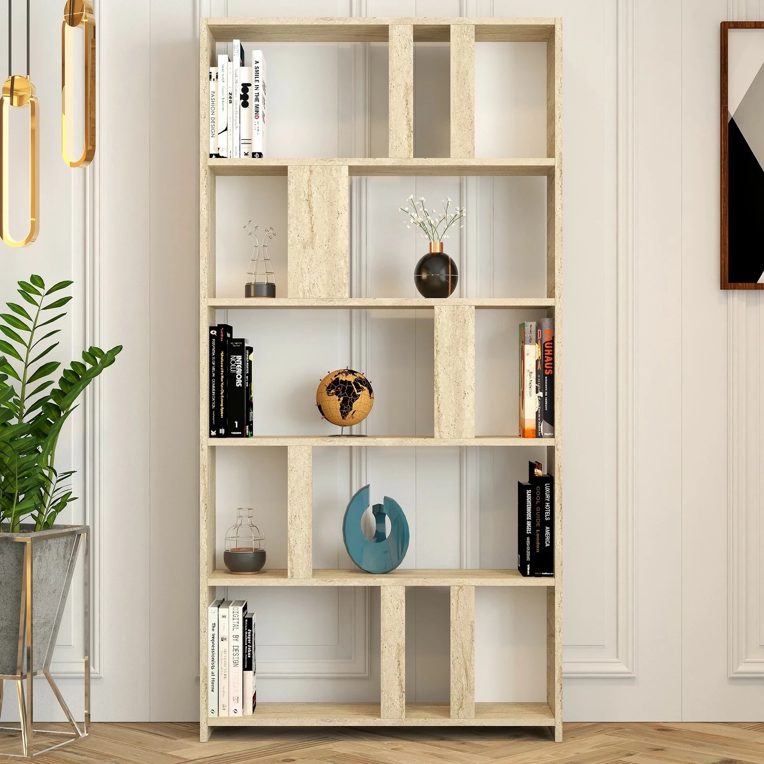 Raft librash Hanah Home, ngjyrë travertin, Lima