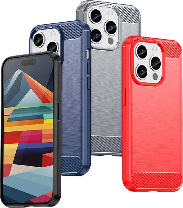 Mbështjellës Hurtel Carbon Case për iPhone 15 Pro, TPU, i zi