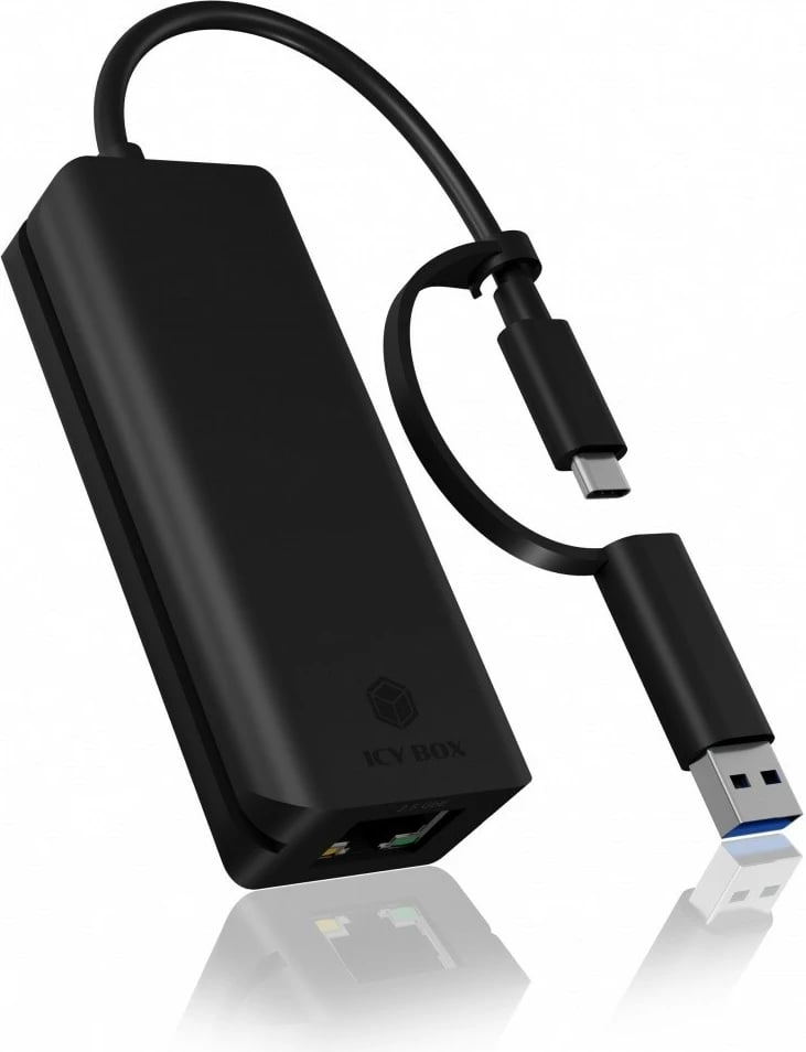 Adapter IcyBox IB-LAN100-C3 USB Type-C në Gigabit Ethernet LAN, i zi