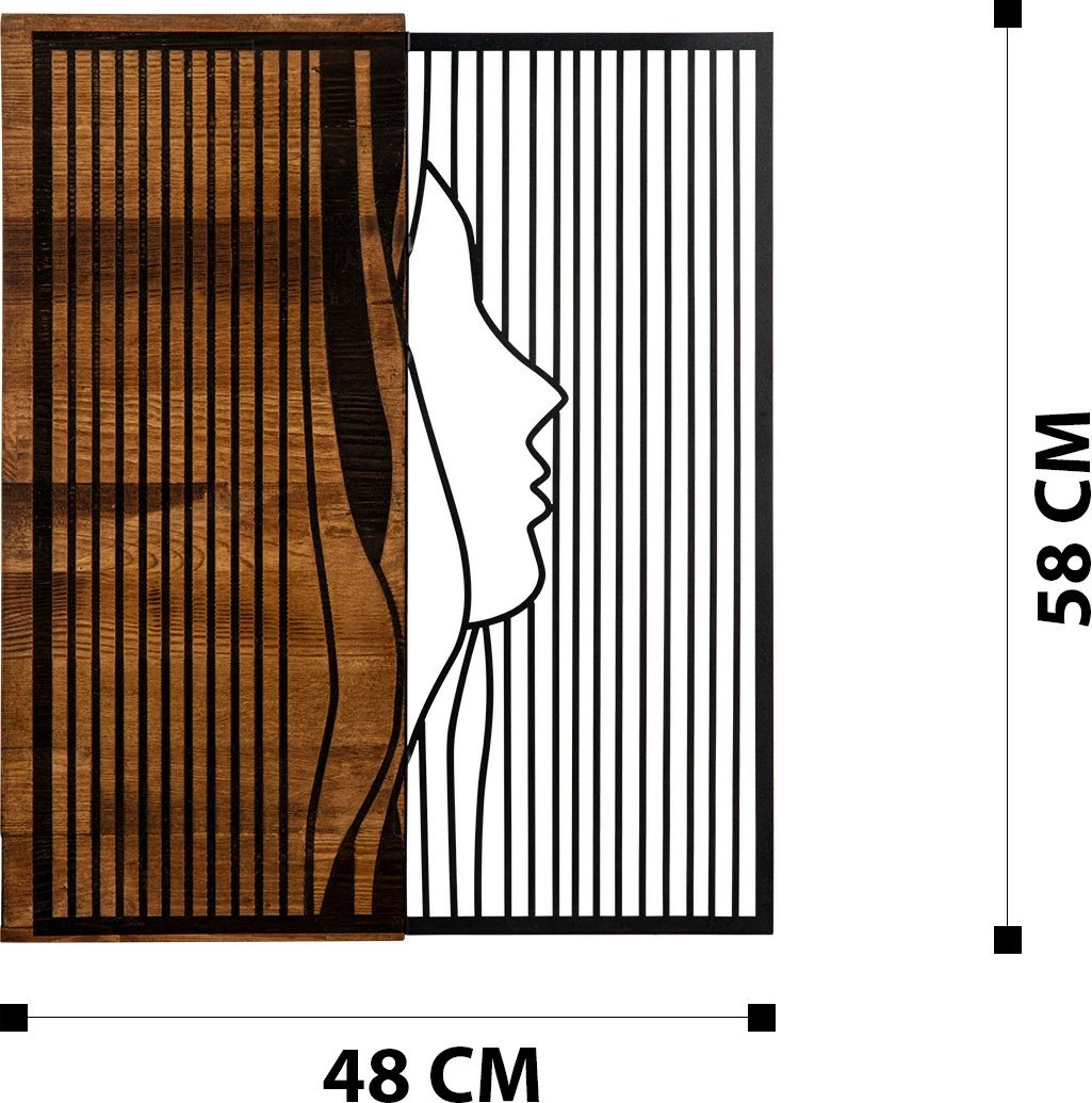 Aksesor dekorativ prej druri për mur, Wallity Esaret, ngjyrë e zezë dhe arre, 48x58cm