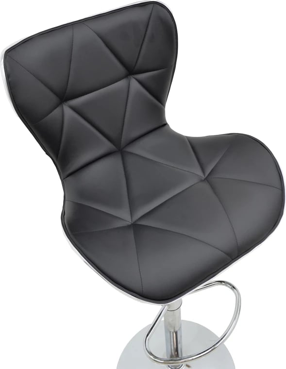 Karrige për bar Jorine, lartësi e rregullueshme, lëkurë artificiale e zezë, bazë kromi, 53x44x114cm, set prej 2 copësh