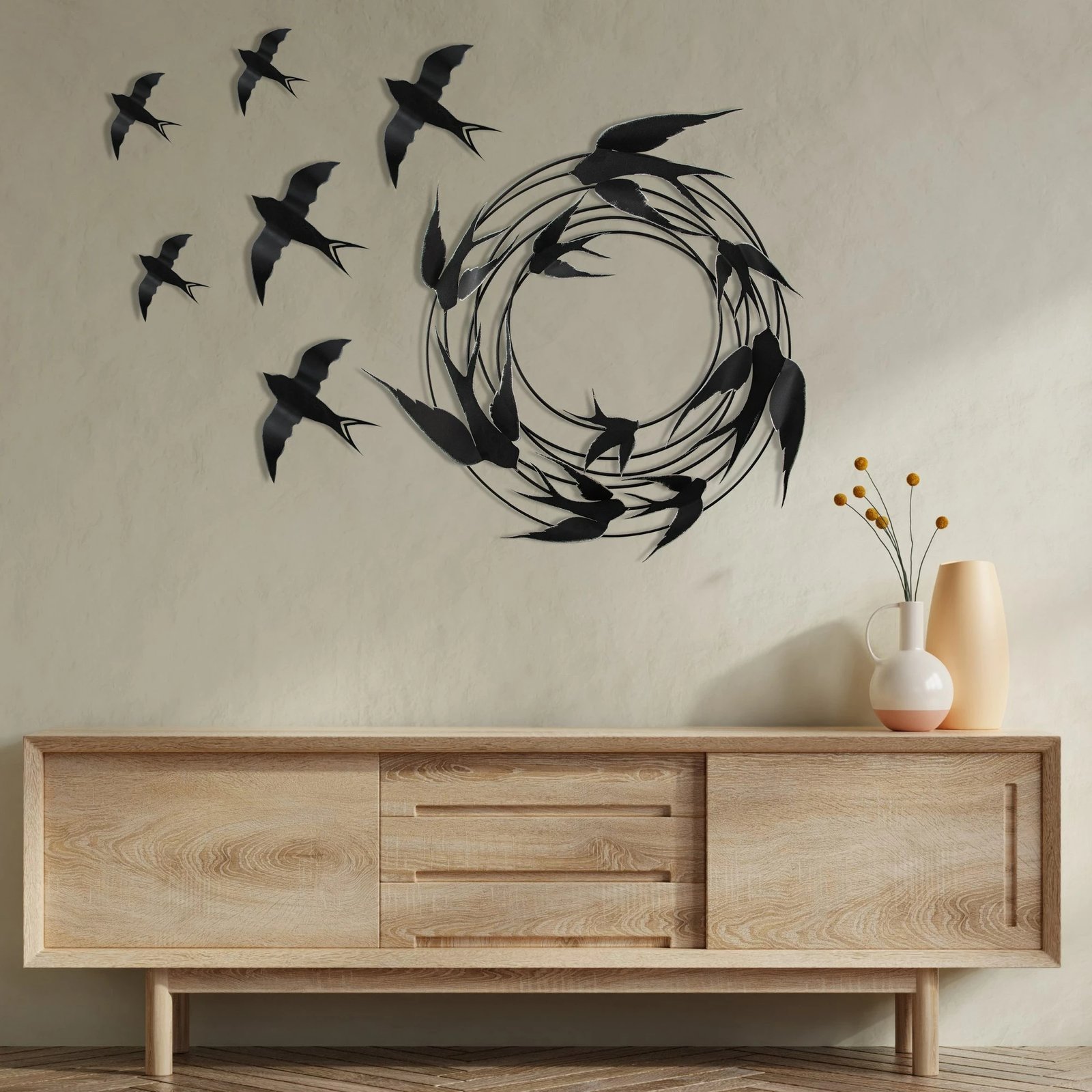 Aksesor dekorativ metalik për mur, Wallity, Migration - 2, shumëngjyrësh, set prej 6 copësh