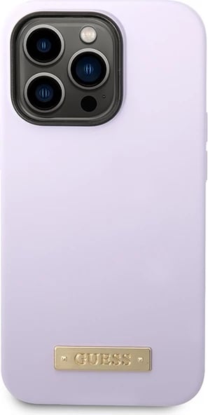 Mbështjellës Guess GUHMP14LSBPLU për iPhone 14 Pro 6.1", silikon, MagSafe, vjollcë