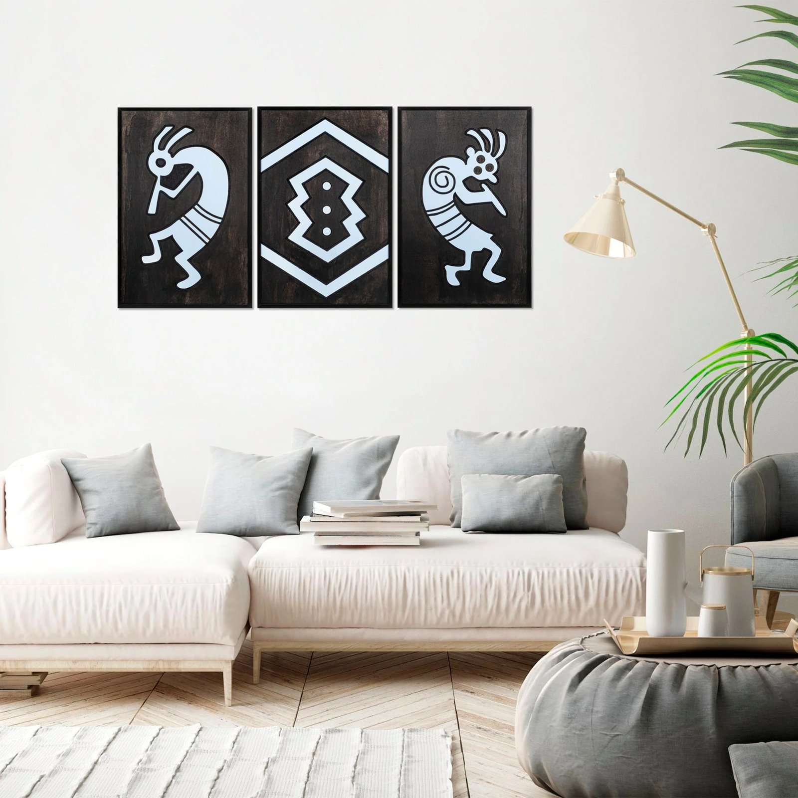 Aksesor dekorativ prej druri për mur, Wallity, African Music, shumëngjyrësh, 3 copë, 39x59cm