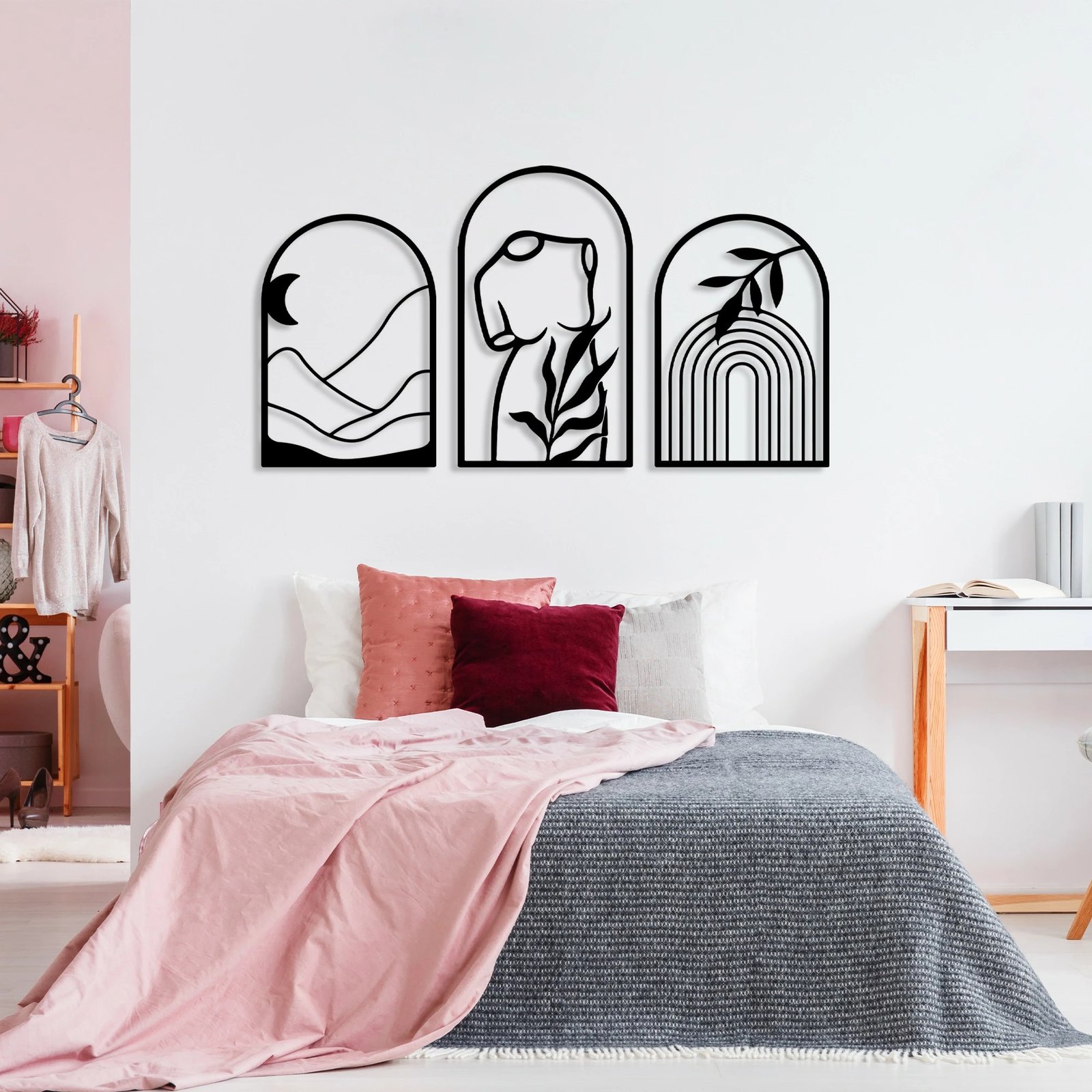 Aksesor dekorativ metalik për mur Wallity, Memorie Trio B, 3 pjesë