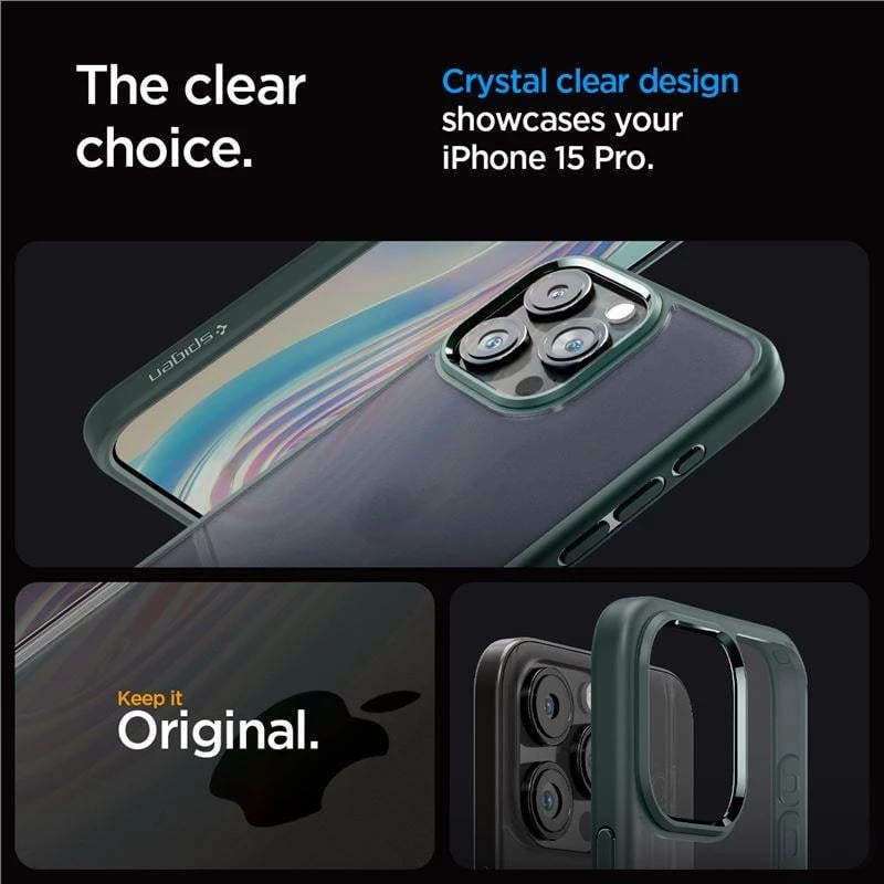 Mbështjellës Spigen Ultra Hybrid për iPhone 15 Pro, Gjelbër e errët
