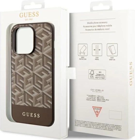 Mbështjellës Guess GCube Stripes MagSafe për iPhone 14 Pro Max 6.7", kafe