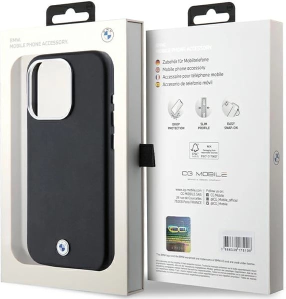 Mbështjellës BMW Signature Wrapped Metal MagSafe për iPhone 15 Pro, i zi