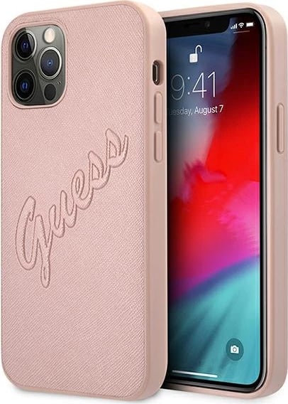 Mbështjellës Guess GUHCP12LRSAVSRG për iPhone 12 Pro Max 6.7", Saffiano Vintage Script, rozë